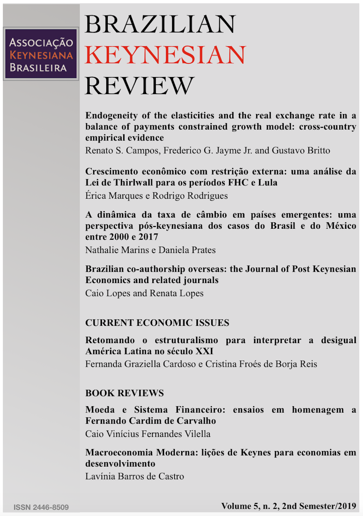 Front page of Brazilian Keynesian Review volume 5 number 2
