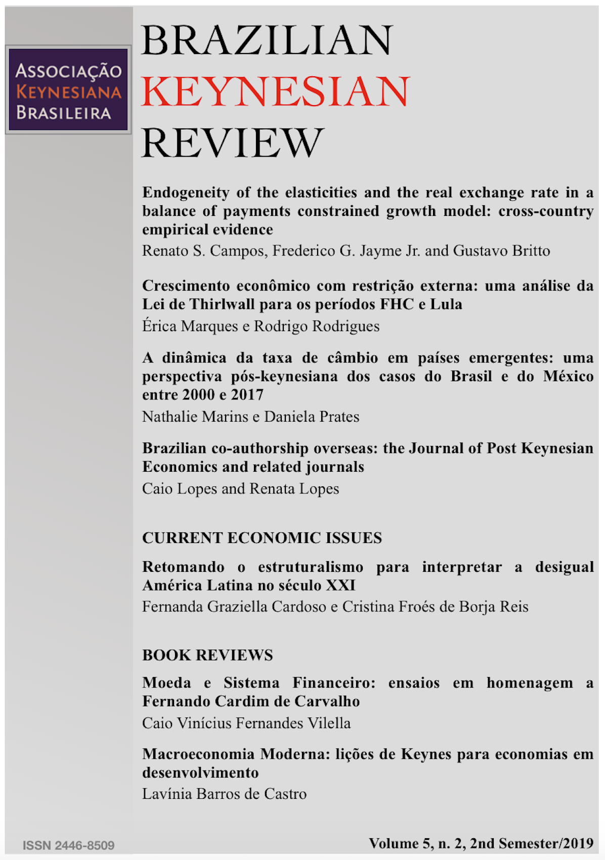 Capa Brazilian Keynesian Review volume 5 número 2